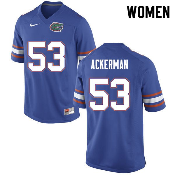 Women #53 Brendan Ackerman Florida Gators College Football Jerseys Blue